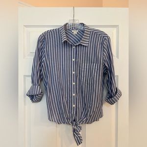 J. Crew blue striped cropped button down